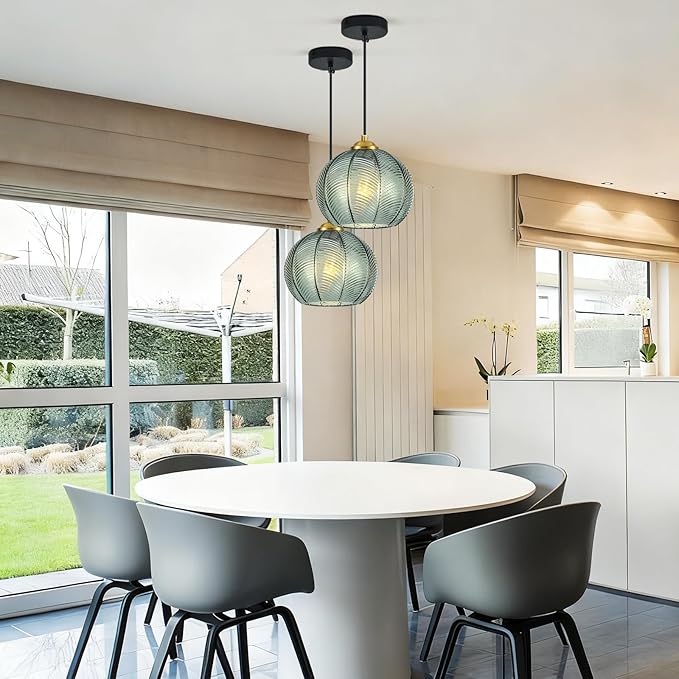 Mikeru Mint Glass Pendant Lights Kitchen Island Lighting Single Globe Pendant Light Fixtures Century Modern Kitchen Island Pendant Lighting for Bedroom Living Dining Room Light Fixture(Without Bulb)