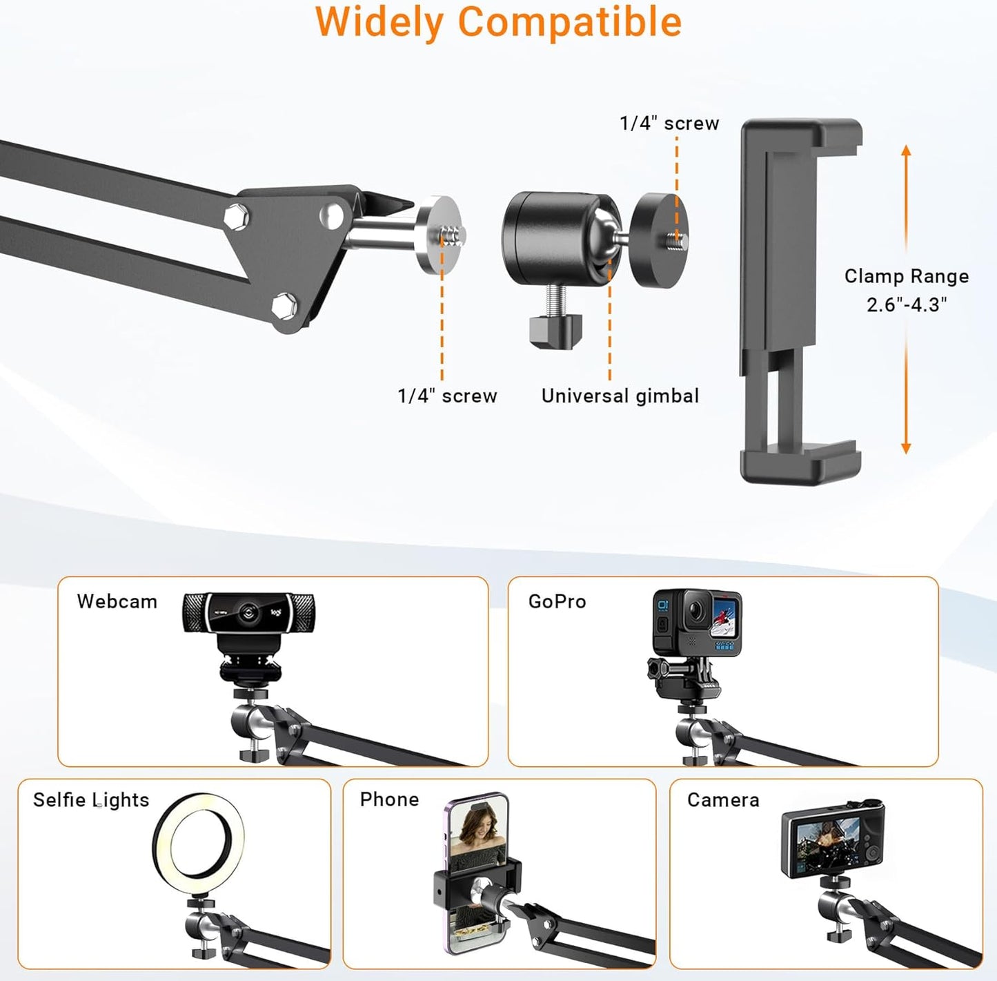 Tall Overhead Camera Mount, High Desk Phone Tripod Mount for Video Recording, Content Creator Essential Compatible with iPhone Compact Cam for Live/YouTube/TikTok