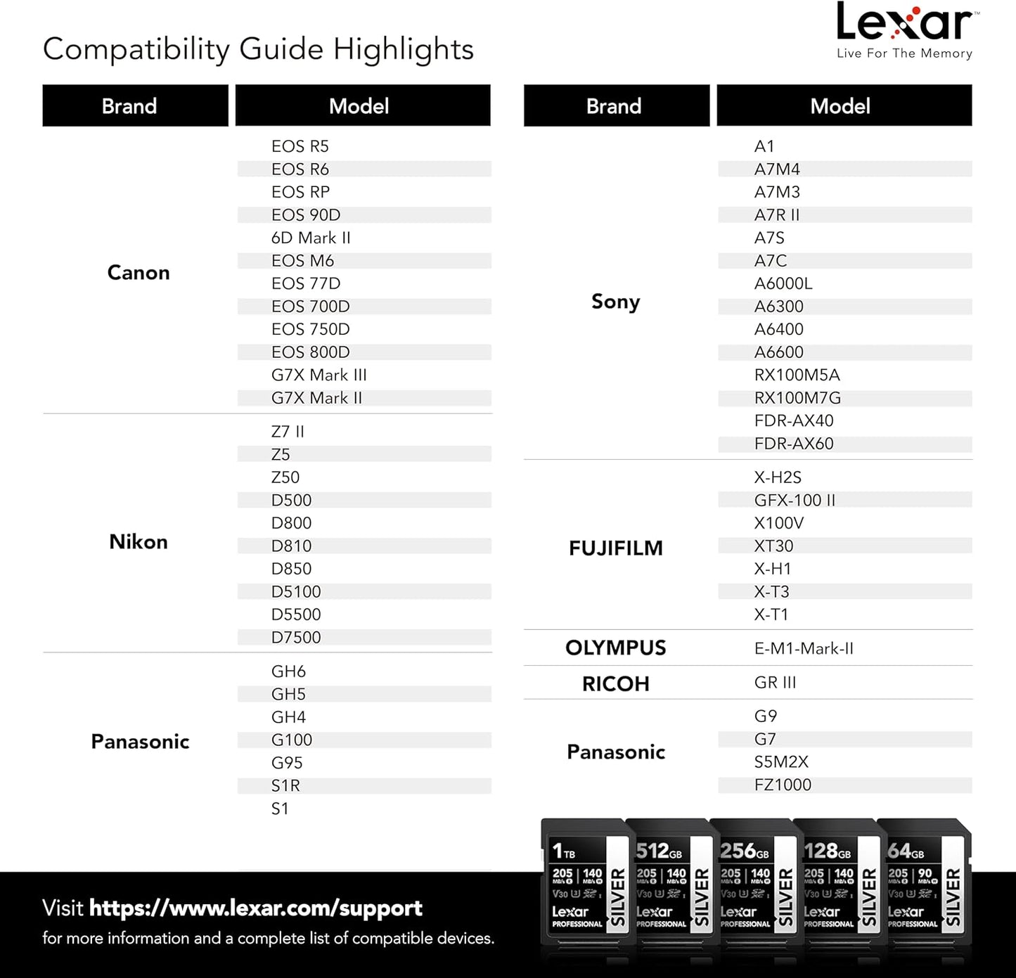 Lexar 128GB Professional Silver SD Card, UHS-I, C10, U3, V30, 4K, Up to 205/140 MB/s SDXC Memory Card, for Professional Photographer, Videographer, Enthusiast (LSDSILV128G-BNNNU)