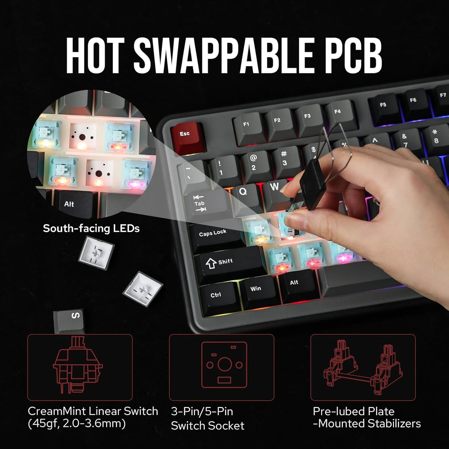 Vibe99 Wireless Gaming Keyboard with 1.06'' Screen, 96% Hot Swappable Creamy Mechanical Keyboard with Gasket Structure, BT5.0/2.4GHz/USB-C, 5-Layer Padding, RGB, NKRO for Win/Mac (Black)