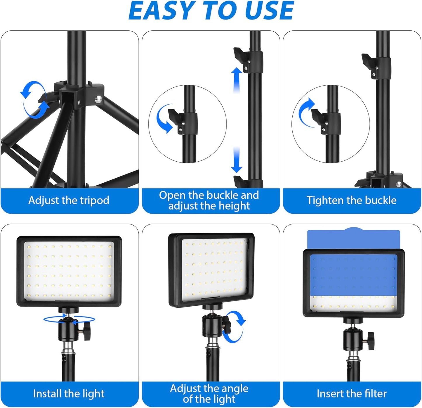 LED Photo Video Light 2-Pack, Ci-Fotto Dimmable 5600K USB LED Continuous Light Photography Light with Tripods and Color Filters for Photo Studios, YouTube, TikTok, Video Recording, Game Streaming