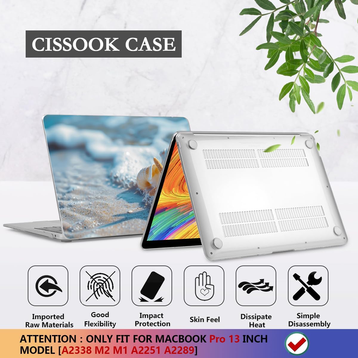 CISSOOK Compatible with MacBook Pro 13-inch Case 2025-2016 Release M2 M1 A2338 A2251 A2289 A2159 A1706 Model with Touch Bar, Plastic Hard Shell Protective Case with Keyboard Cover, Beach&Shell