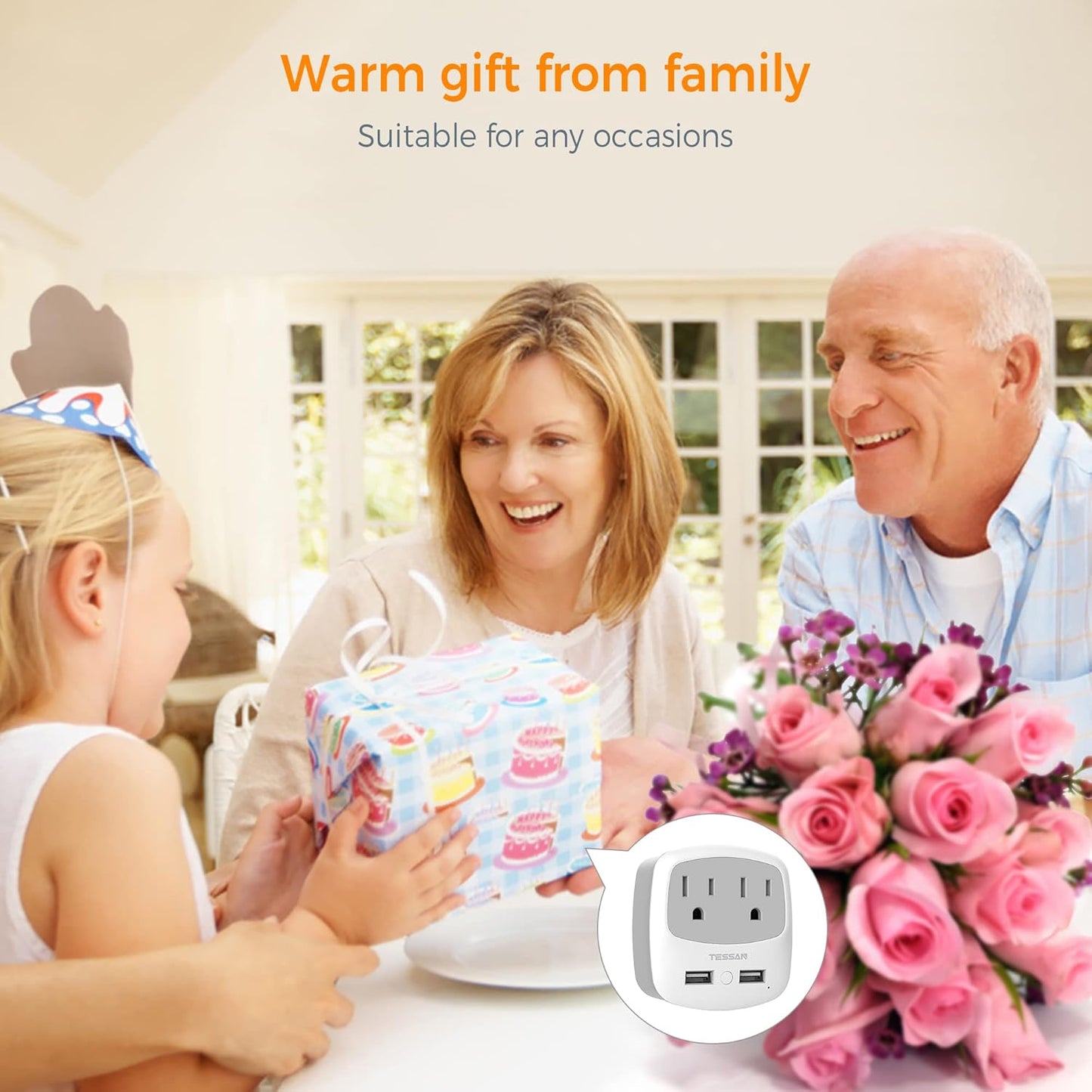 TESSAN New Zealand Australia Plug Adapter, Type I Travel Adaptor with 2 USB Ports 2 American Outlets, US to Australian AU Fiji Argentina China Charger Power Converter