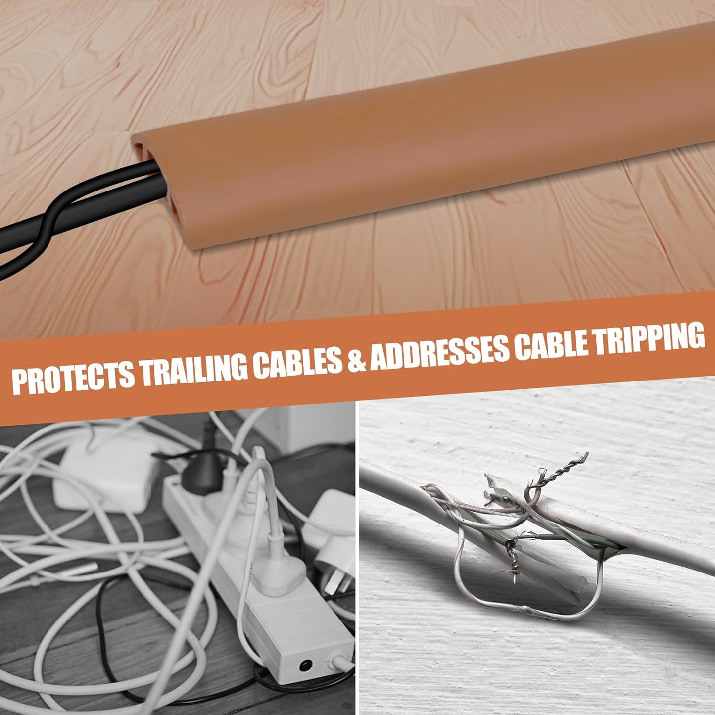 Floor Cord Cover Cavity 0.8"x0.37" Self Adhesive Cord Hider, 3.3FT Low Profile Cable Management, Extension Strip Protector for Wires, Prevent Cable Trips for Offices, Gyms, Exhibitions(Brown)