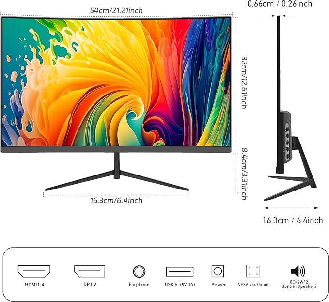 24-inch Curved Gaming Monitor, FHD 180Hz 1ms Computer Monitor, 1800R, AMD FreeSync & G-Sync Compatible, HDMI DP VESA Built-in Speakers