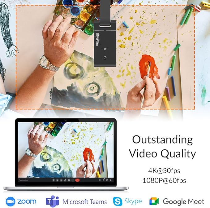 Innex DC500 13MP 4K USB Document Camera, Webcam & Scanner, 3-in-1, 13MP, Noise-Cancelling Mic, Dual Autofocus, Auto Flip, Built-in LED lamp, OCR, Win, Mac, Chromebook, Distance Education, Meetings