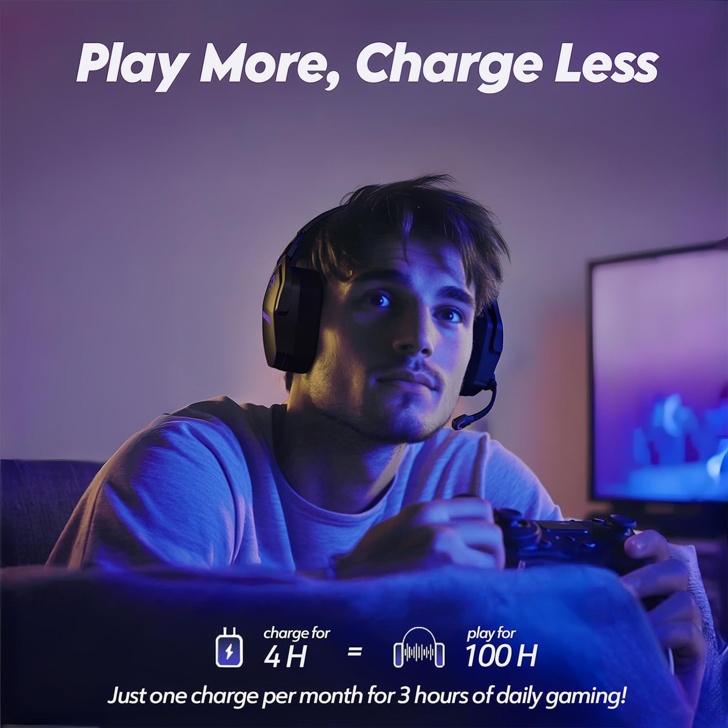 NUBWO G06 Dual Wireless Gaming Headset with Microphone for Ps5, Ps4, PC - 23ms Low Latency Audio - 100-Hour of Playtime - 50mm Drivers (Black-Purple)