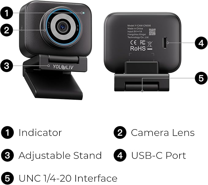 YOLOLIV YoloCam S3, 4K Streaming Webcam,1/1.3" Sensor, PDAF Autofocus, Uncompressed 4K, 4X Zoom, for Creators, Streamers, Podcasters, Meetings, Video Calls(for Mac/PC)