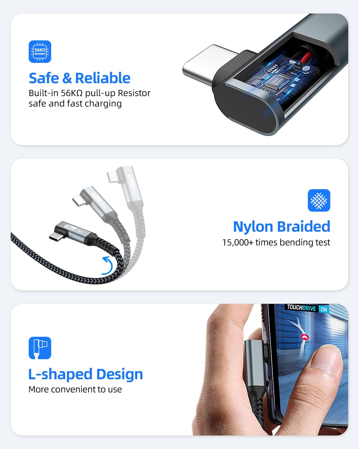 USB C 3.1 Gen 2 Cable, 0.5m USB A to C Nylon Braided 3A Fast Charge & Data Transfer 10Gbps Auto Type C Android Cable Compatible with Galaxy S21 S20 Note 20