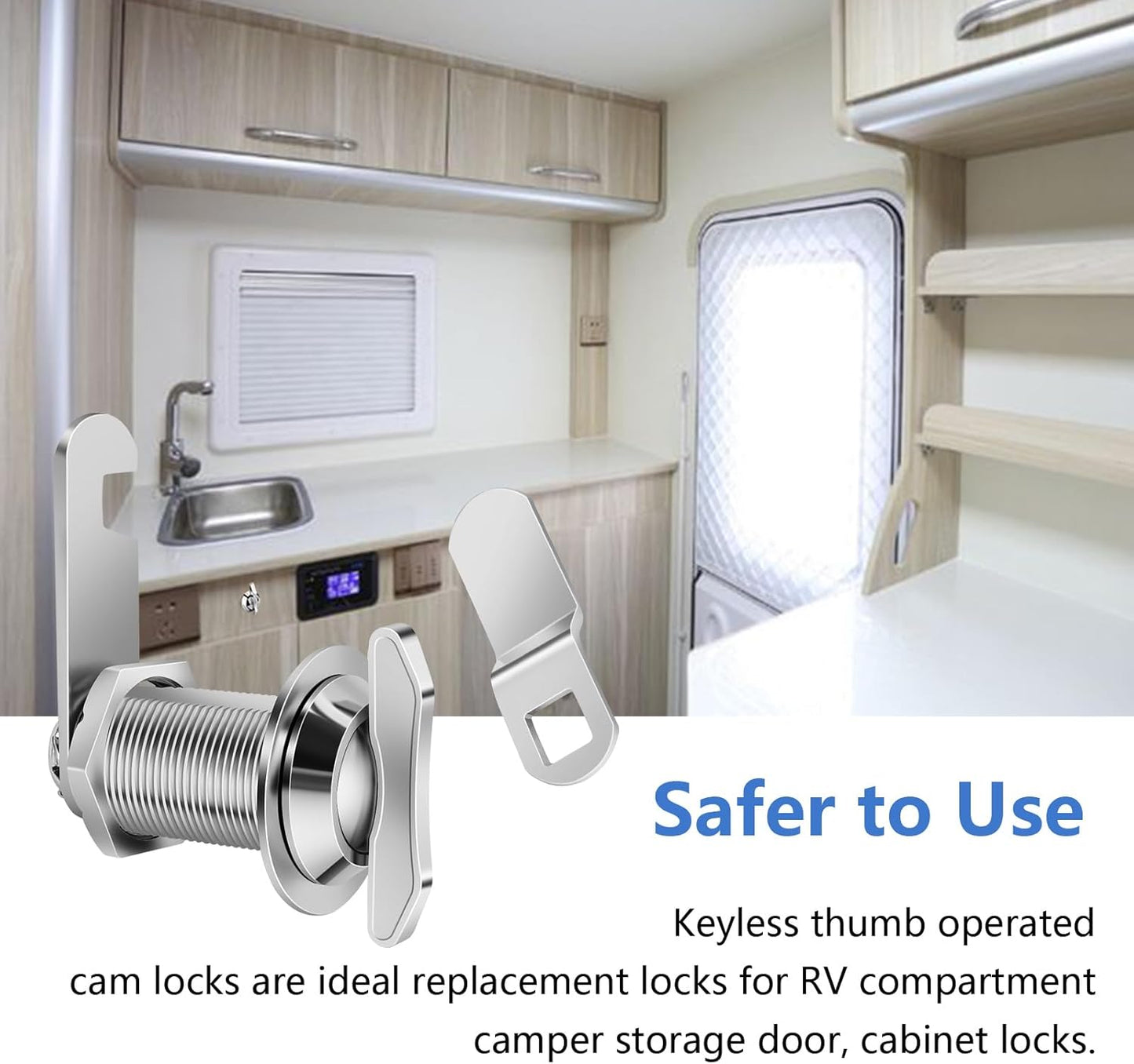 Thumb Operated Offset Cam Lock, 1" Cylinder Fits on 0.7" Max Door Thickness, Non-Locking Replacement Lock for RV Compartment Camper Storage, Cabinets,Drawers (1 Inch 3Pack) Silver