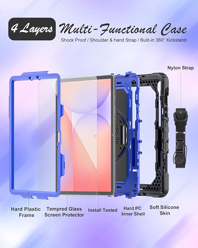 Case for Samsung Galaxy Tab S10 Lite/ S10 FE / S9 FE 10.9 Inch / S9 11'' 5G Protective with Screen Protector/Pen Holder/Hand Strap, Heavy Duty Shockproof Tablet Cover for S10 Lite, Blue