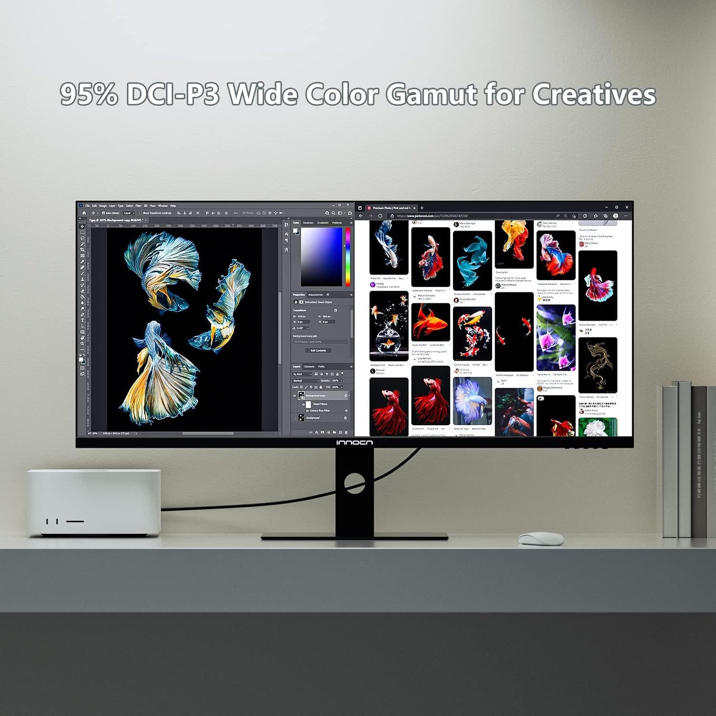 INNOCN 40C1R Ultrawide Monitor 40" WQHD 3440 x 1440p 144Hz FreeSync Premium HDR400 21:9 Computer Display 95% DCI-P3 500Nits IPS USB Type-C HDMI Tilt/Height Adjustable, Mountable