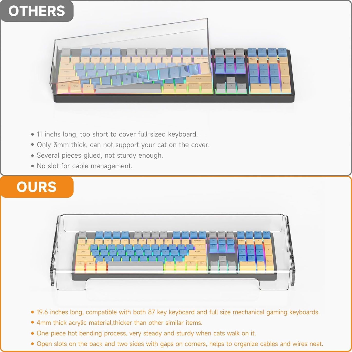 BEEGO Mechanical Computer Keyboard Cover - 2PCS Clear Acrylic Keyboard Cover Keyboard Dust Cover Mechanical Keyboard Cover Full Size Keyboard Protector