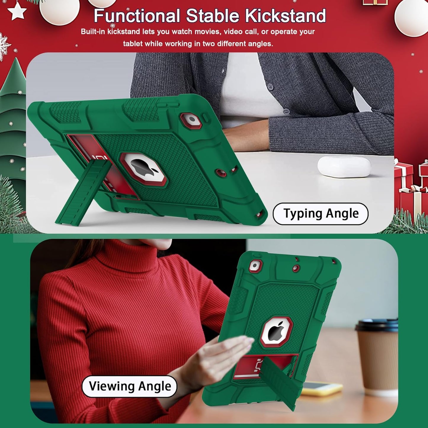 Rantice iPad 9th Generation Case, iPad 8th Generation Case, iPad 7th Generation Case, Hybrid Shockproof Rugged Drop Protection Cover with Kickstand for iPad 10.2'' (DarkGreen+Red