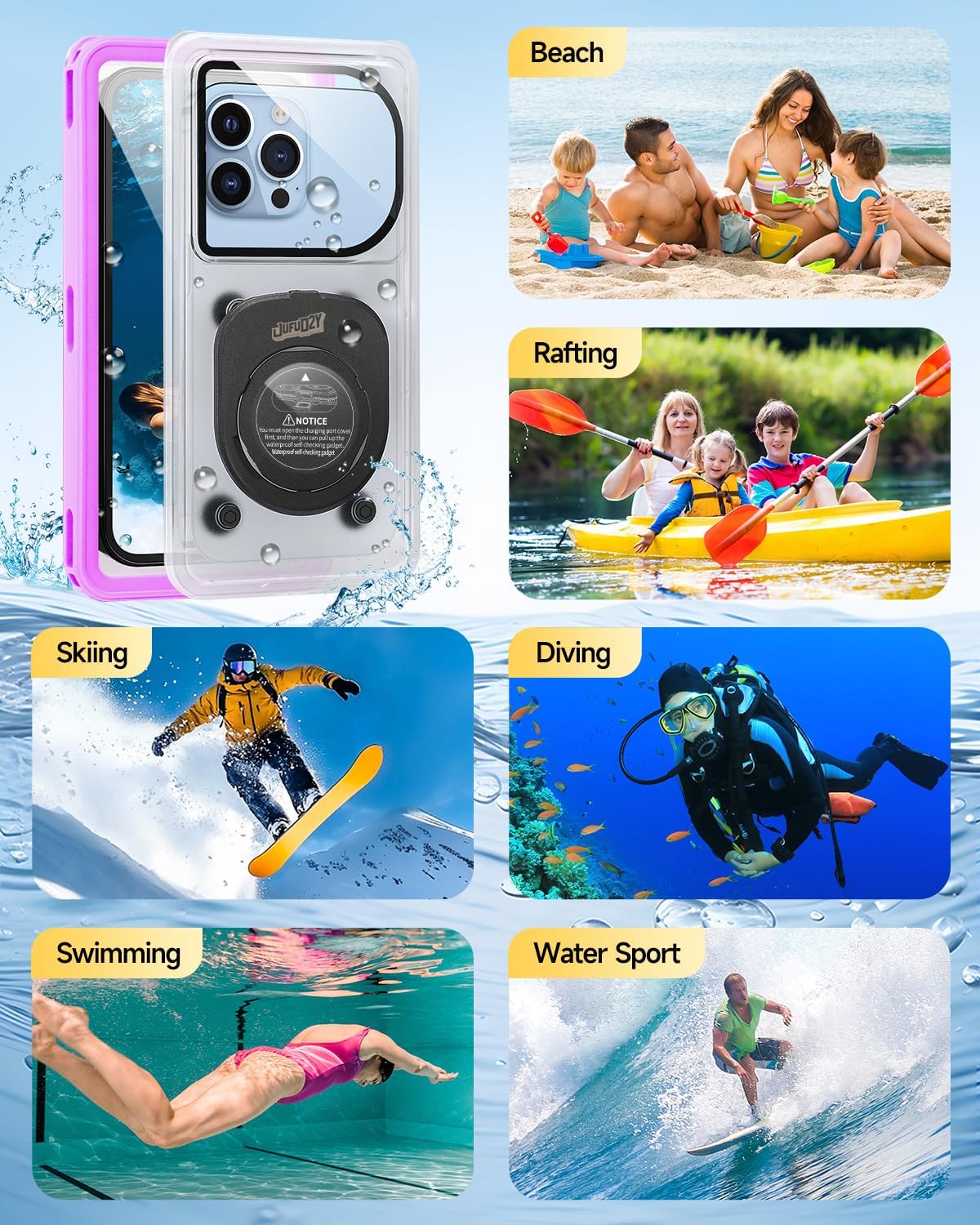 Waterproof Phone Case,IPX8 Waterproof Phone Pouch for Beach & Snorkeling Essentials,Phone Waterproof Case with Lanyard, Universal Case Up to 6.9" for iPhone,Samsung (Purple)
