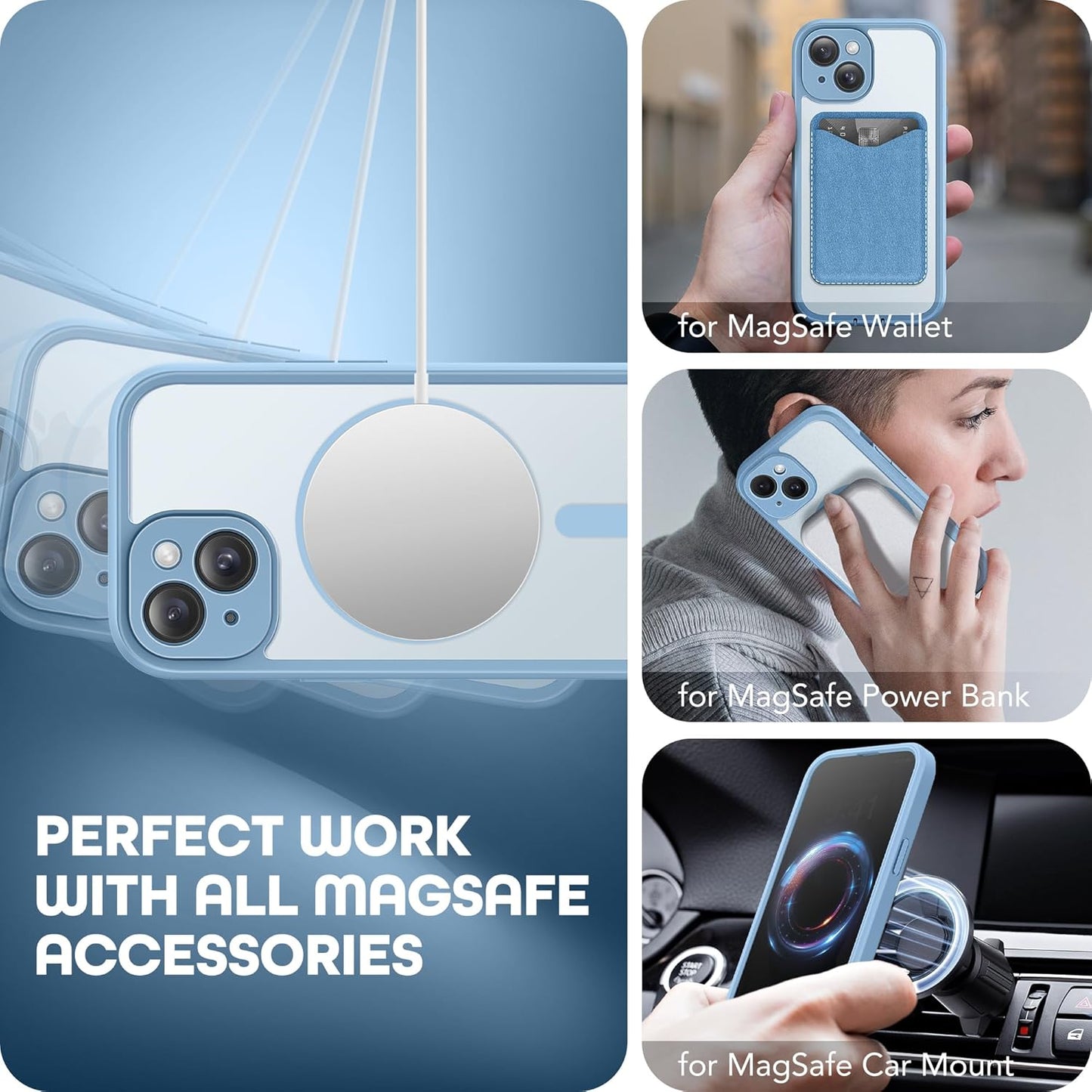 Magnetic for iPhone 15 Case, Compatible with MagSafe, Built-in Privacy Screen Protector and Camera Protection, Anti Spy Full Body Dustproof Shockproof Hard Phone Case 6.1", Sky Blue