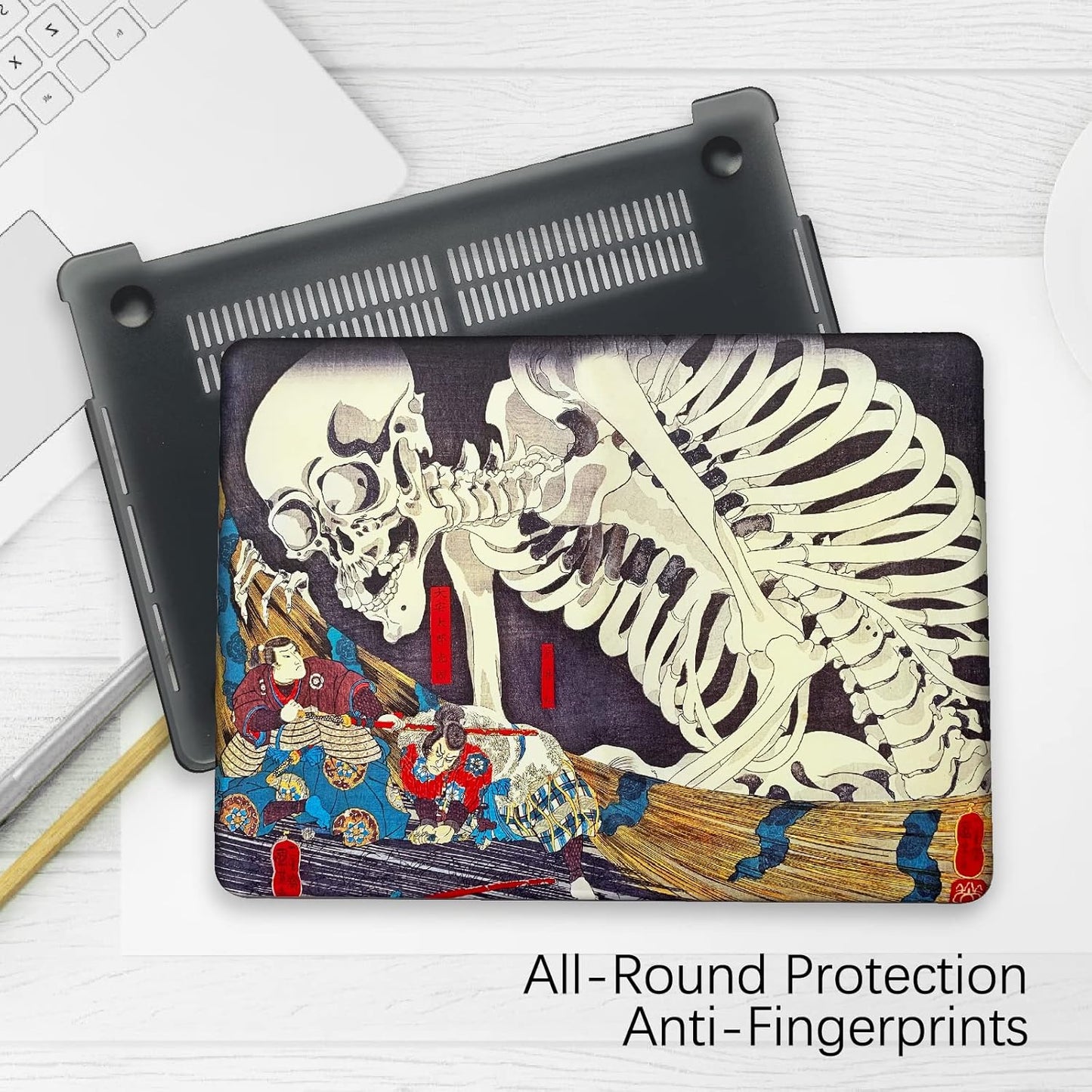 Berkin Arts Compatible with MacBook Pro 13 inch Cover, 2022-2016 Release A2289/A2251/A2338 M1 with Keyboard Cover & Screen Protector Feudal Japan Art (The Skeleton Specter by Kuniyoshi)