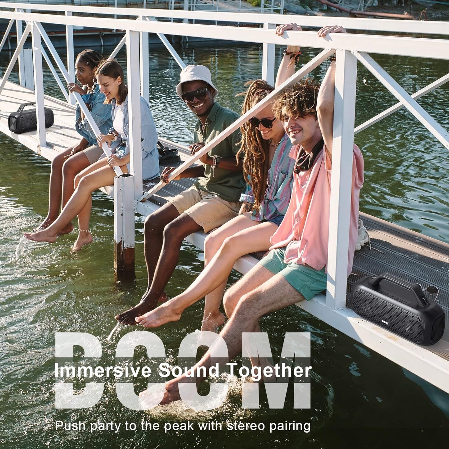 DOSS Extreme Boom Outdoor Bluetooth Speaker with 60W Mighty Sound, Deep Bass, 30H Playtime,10400mAh Power Bank, BT 5.3, IPX6 Waterproof, Portable Strap for Camping, Pool, Beach, Garage, Work