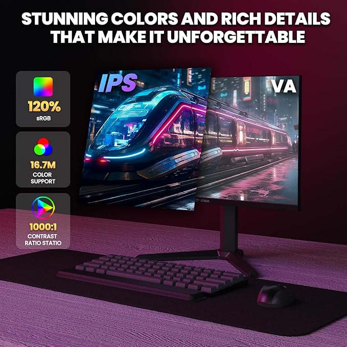 CRUA 27” 540Hz Gaming Monitor, IPS FHD(1920x1080P), AMD FreeSync, 120% sRGB, Height/Pivot/Rotating/Tilt Adjustable Vertical Monitor, HDMI 2.1 + DP 1.4, Wall Mount Install-Black