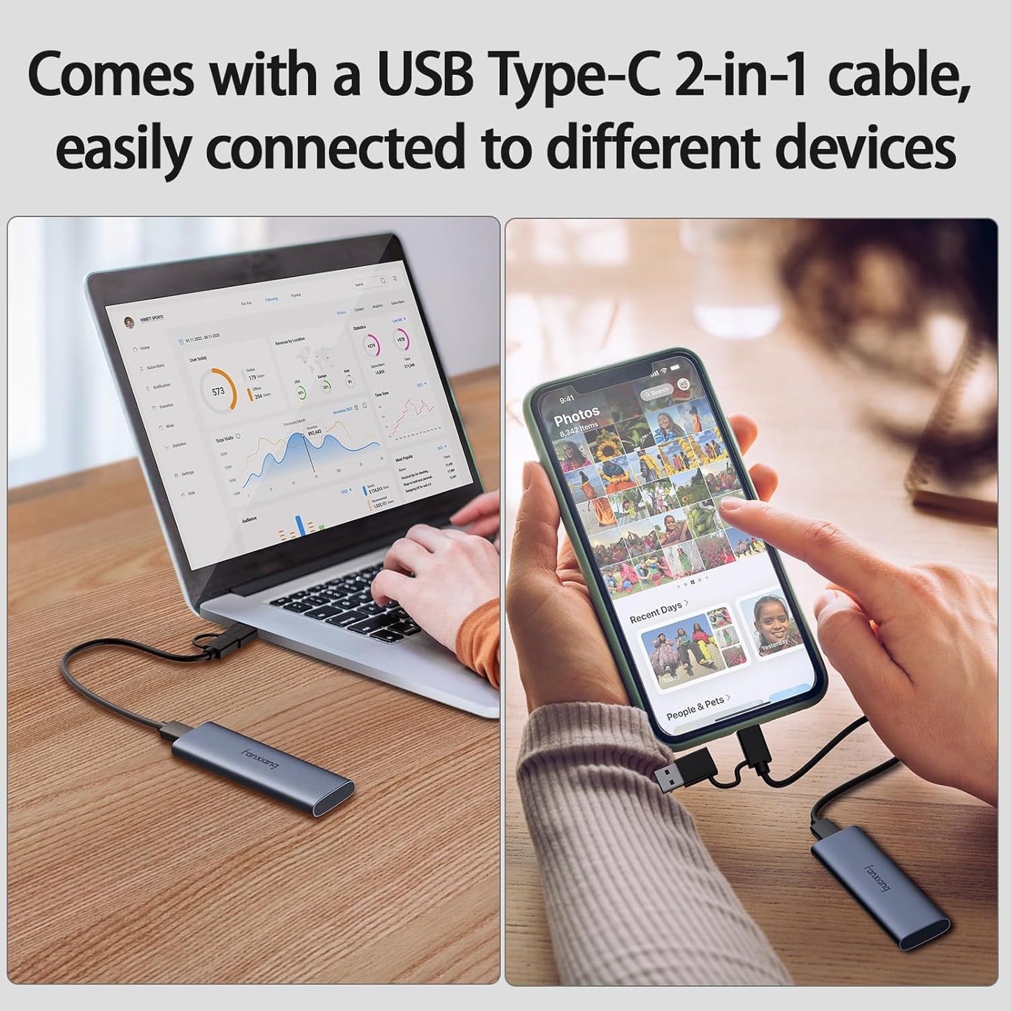 500GB External SSD - Portable SSD External Solid State Drive, 1000MB/s, USB 3.2 Gen2 Type-C, Aluminum Alloy, External Hard Drive for iPhone15/16,Android, Mac, Windows -PS1008