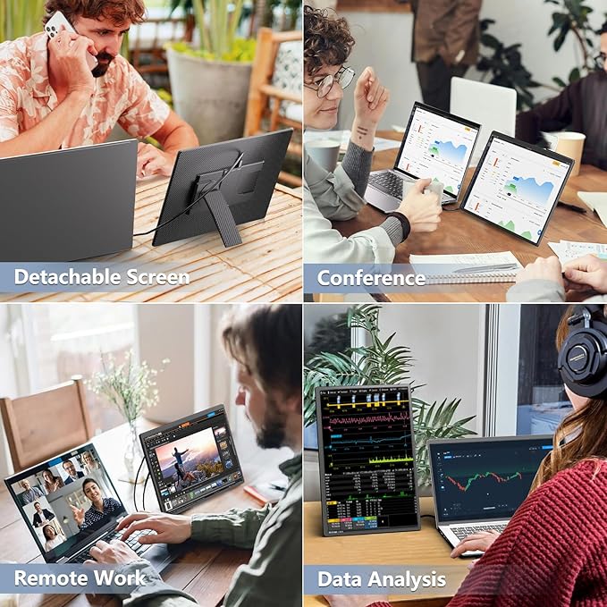 Portable Monitor Laptop Screen Extender - 16" 1200P FHD Travel External Display USB-C HDMI Port Detachable Kickstand Gaming Monitor Compatible with Wins Mac Chrome Dex Phone