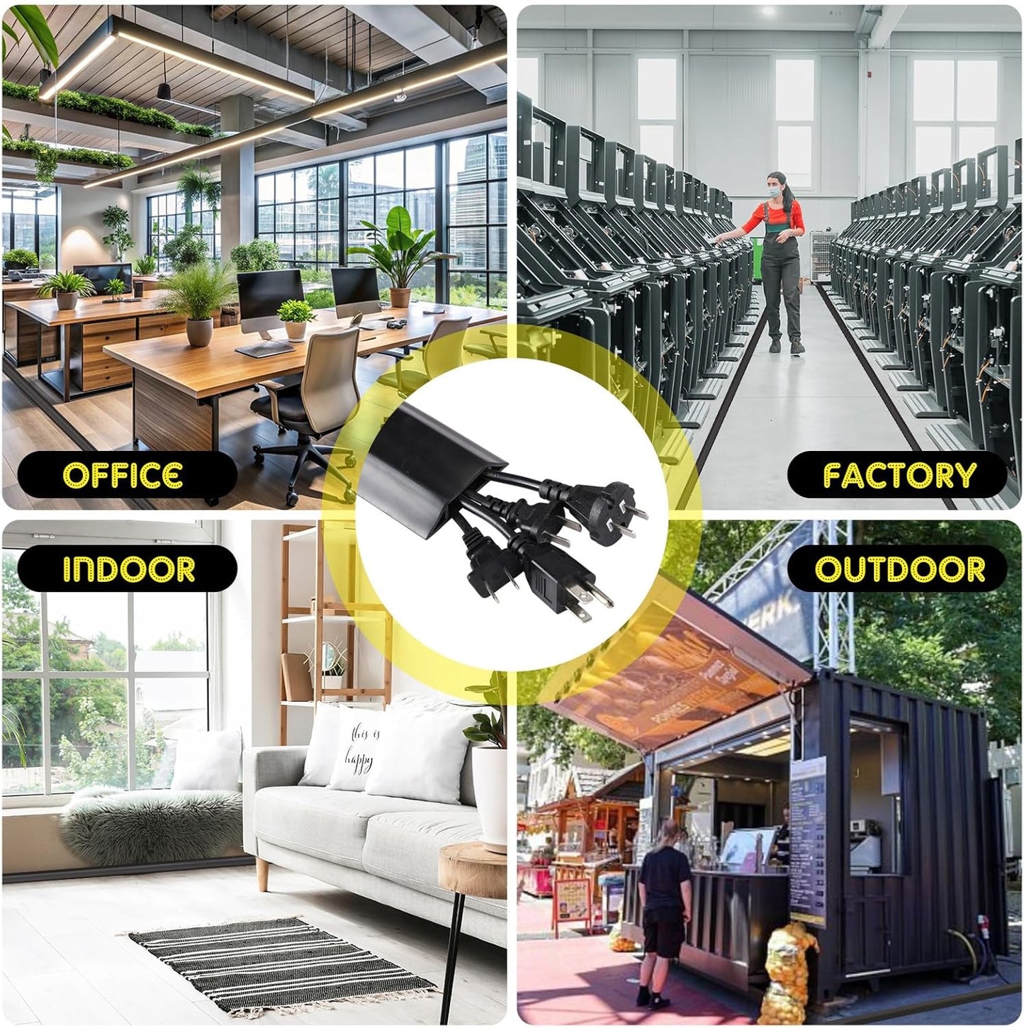 Pangda 10 FT Floor Cable Cover Heavy Duty Cord Cover Protector Power Cable Protector Soft Extension, Organize and Protect Wire on Floor for Home Office or Outdoor Settings (Black)