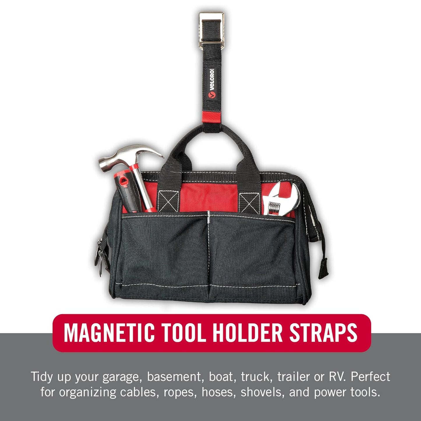 VELCRO Brand Heavy Duty Magnetic Storage Strap, Holds 15lbs, For Metal Surfaces such as Cabinets, Tool Boxes, Refrigerators and Shelves. Hang Tools, Extension Cords, Hoses, Large 24in x 1.25in