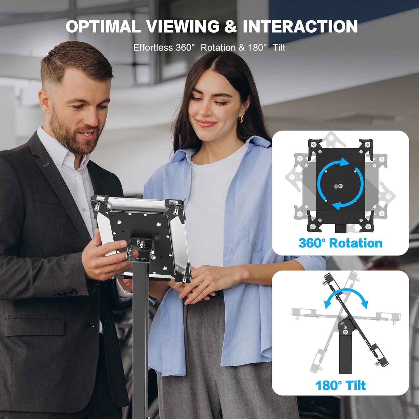 AboveTEK Security iPad Kiosk Floor Stand, Anti-Theft POS Tablet Stands for Retail Business, Height Adjustable Tablet Floor Stand, 360° Swivel Universal Locking Holder Fits 9.7"-13" iPads/iPad Pro/Air