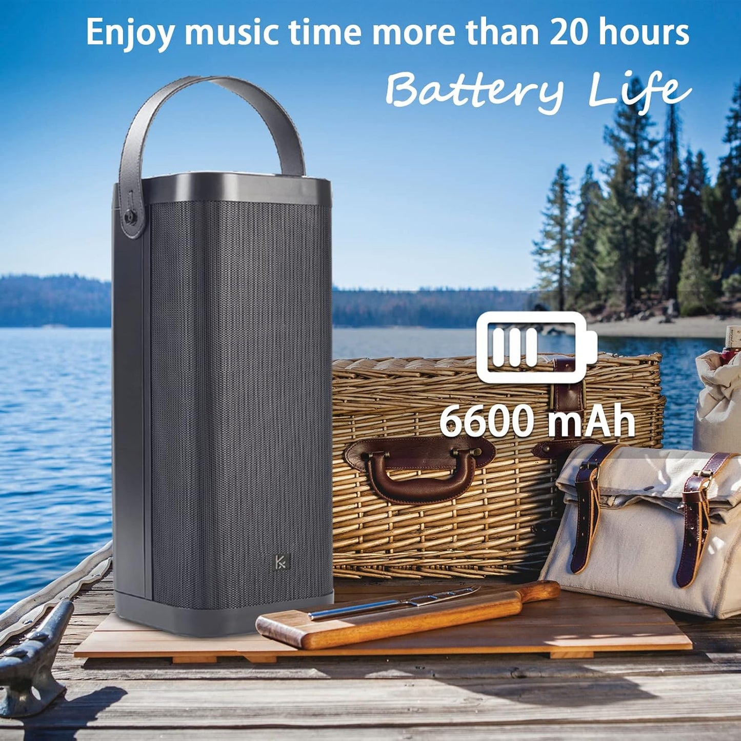 Bluetooth Speakers, KONEX 65W Portable Wireless Speaker, Bluetooth 5.1 Heavy Bass Music Player, 3-Way System with Active Filter, 20H Long Playtime, Outdoor Speaker for Home, Office, Party, Black