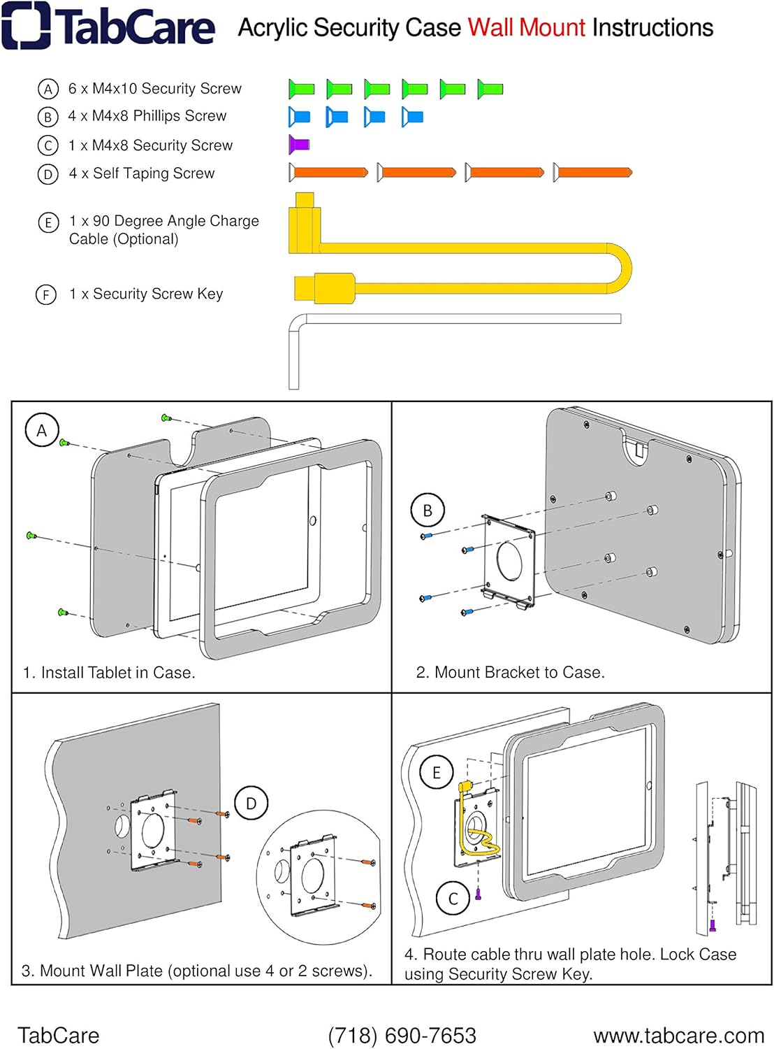 TABcare Anti-Theft Acrylic VESA Enclosure for Galaxy TAB A 8" 2019 Tablet with Free Wall Mount Kit & 90-Degree Angle Micro USB Charge Cable (TAB A 8.0 2019 SM-T290, Black)