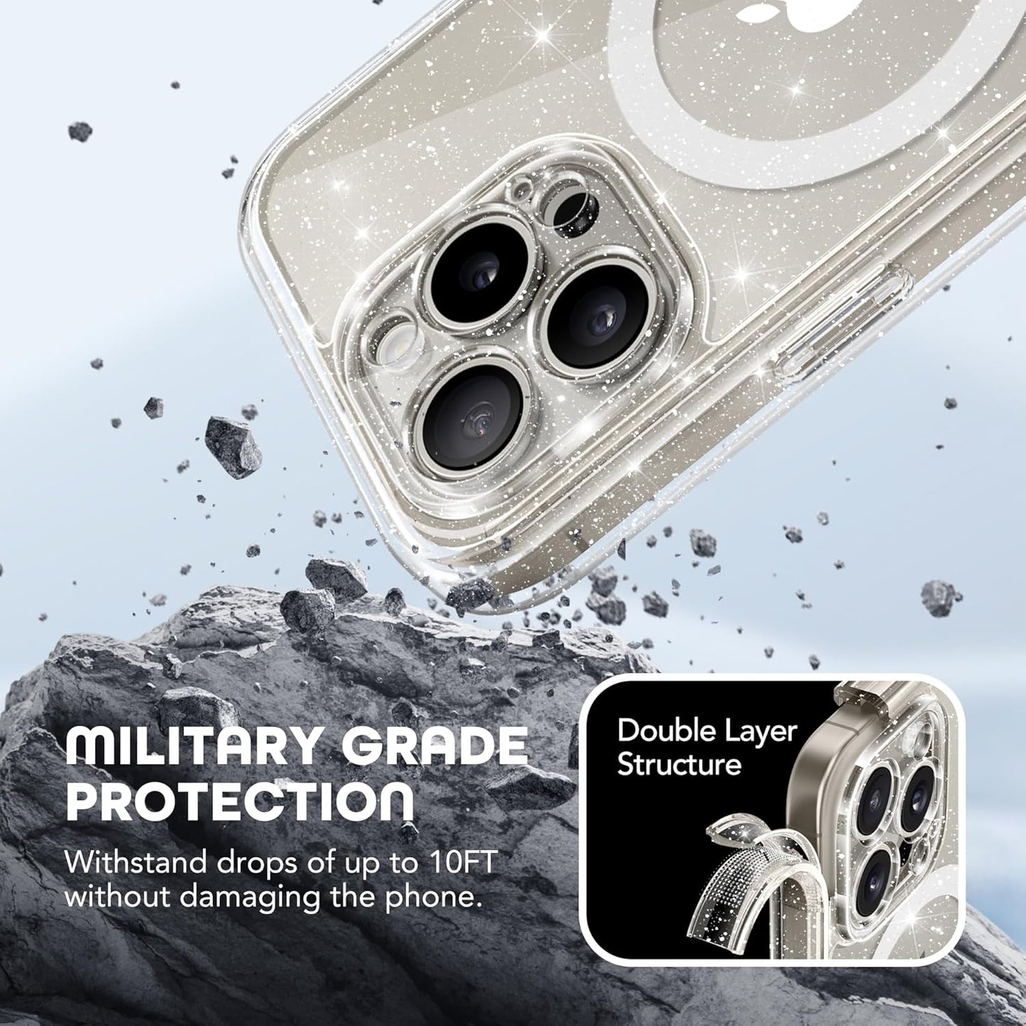 Magnetic for iPhone 15 Pro Case, Compatible with MagSafe, Built-in Privacy Screen Protector and Camera Protection, Anti Spy Full Body Dustproof Shockproof Hard Phone Case 6.1", Shiny Clear