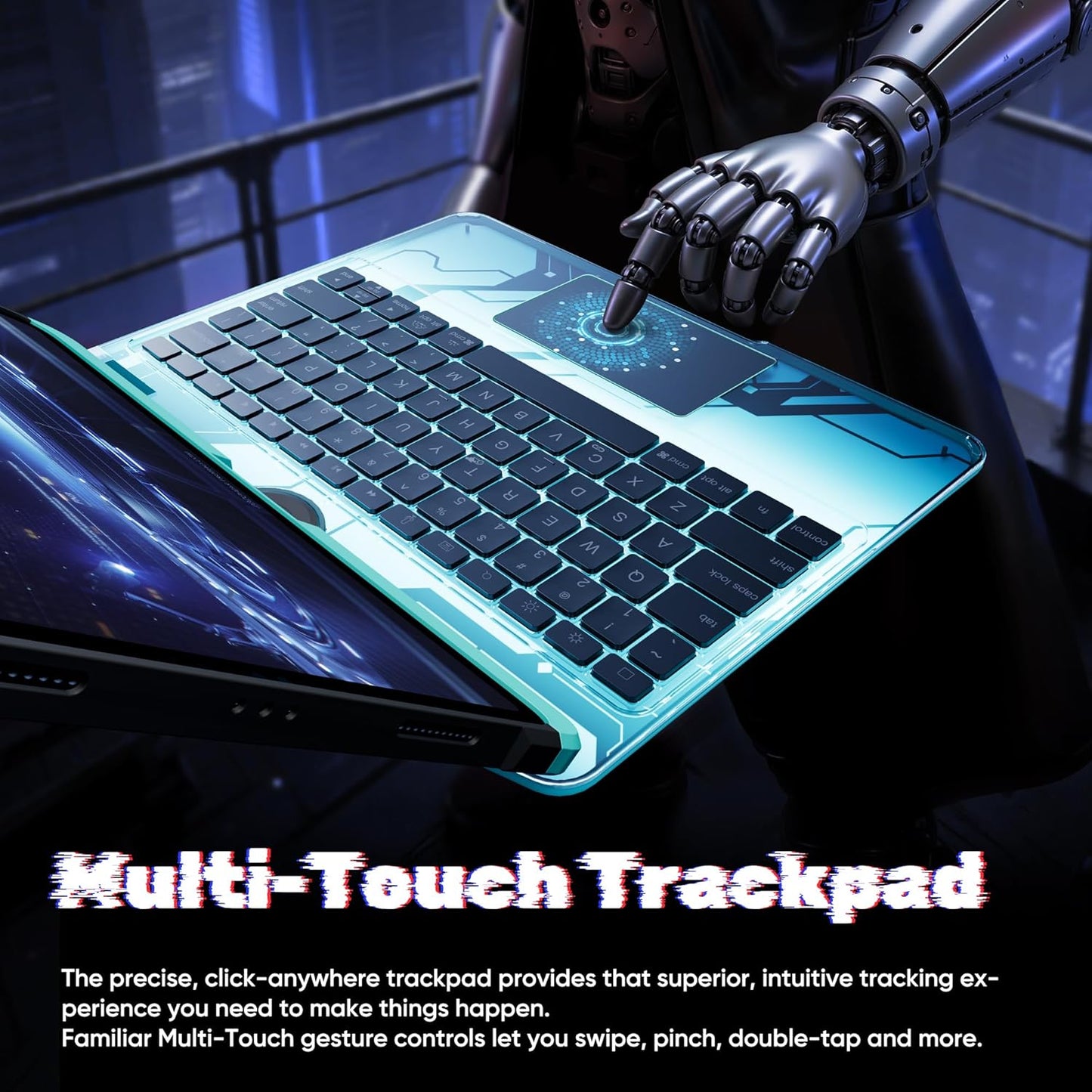 KITONE Transparent Case with Wireless Keyboard for iPad 11th Gen 11-in.(A16, 2025), 2022 iPad 10th Gen 10.9-in, 7 Colors Backlight, Trackpad, 360°Rotating Stand, Tech Style