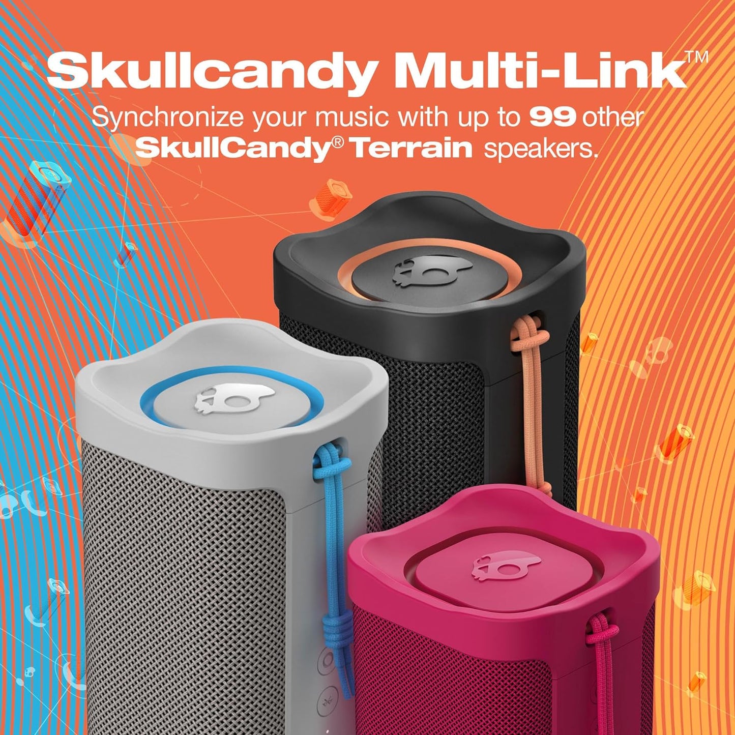 Skullcandy Terrain XL Wireless Bluetooth Speaker - IPX7 Waterproof Portable Speaker, 18 Hour Battery, Nylon Wrist Wrap, True Wireless Stereo (Bone)