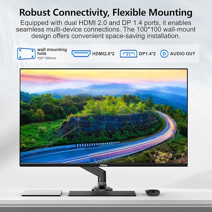 32 Inch 4K UHD 3840 * 2160 Computer Monitor 75hz 1MS, IPS Monitor for Design, Casual Gaming, Work, Ultra-Slim Bezel Monitor Support Adaptive-Sync,100% sRGB,HDR,2X DP & 2X HDMI, VESA 100 * 100mm