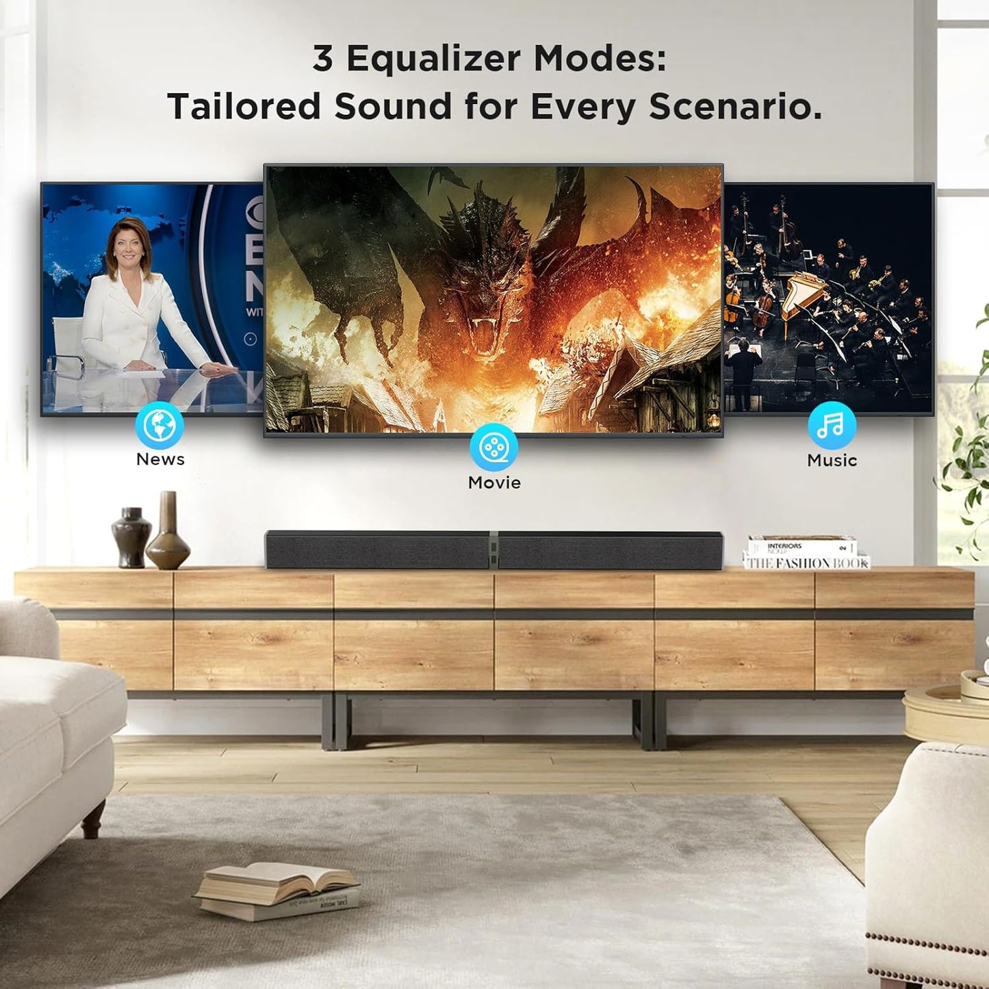 MZEIBO Sound Bar for Smart TV,80W Detachable Bluetooth Soundbar with Powerful Bass, 2-in-1 Home Theater Audio System, ARC/Optical/AUX Connectivity for TV/PC/Laptop/Game Console