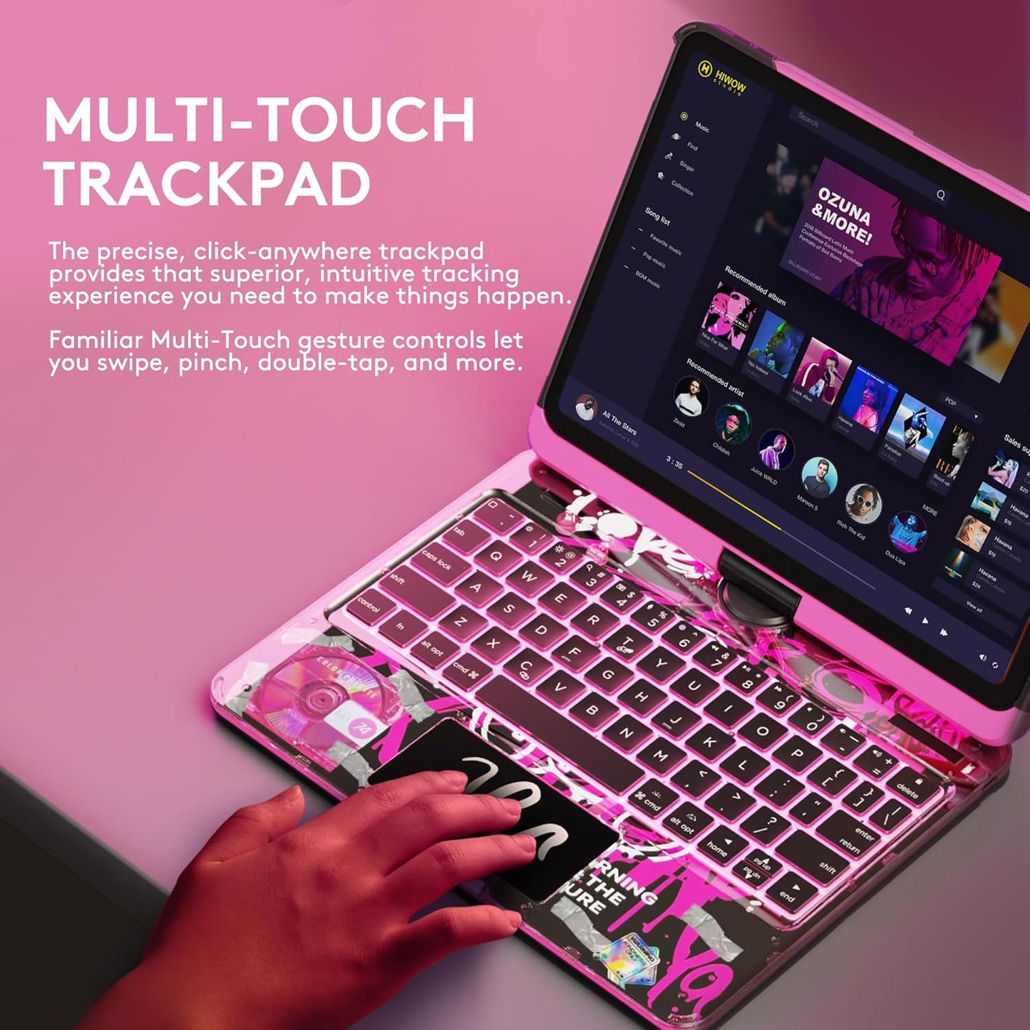 GUSGU Transparent Case with Wireless Keyboard only for 2024 iPad Pro 11-in.(M4), 7 Colors Backlight, Trackpad, 360°Rotating Stand for iPad Pro 11(5th Gen), Tech Style