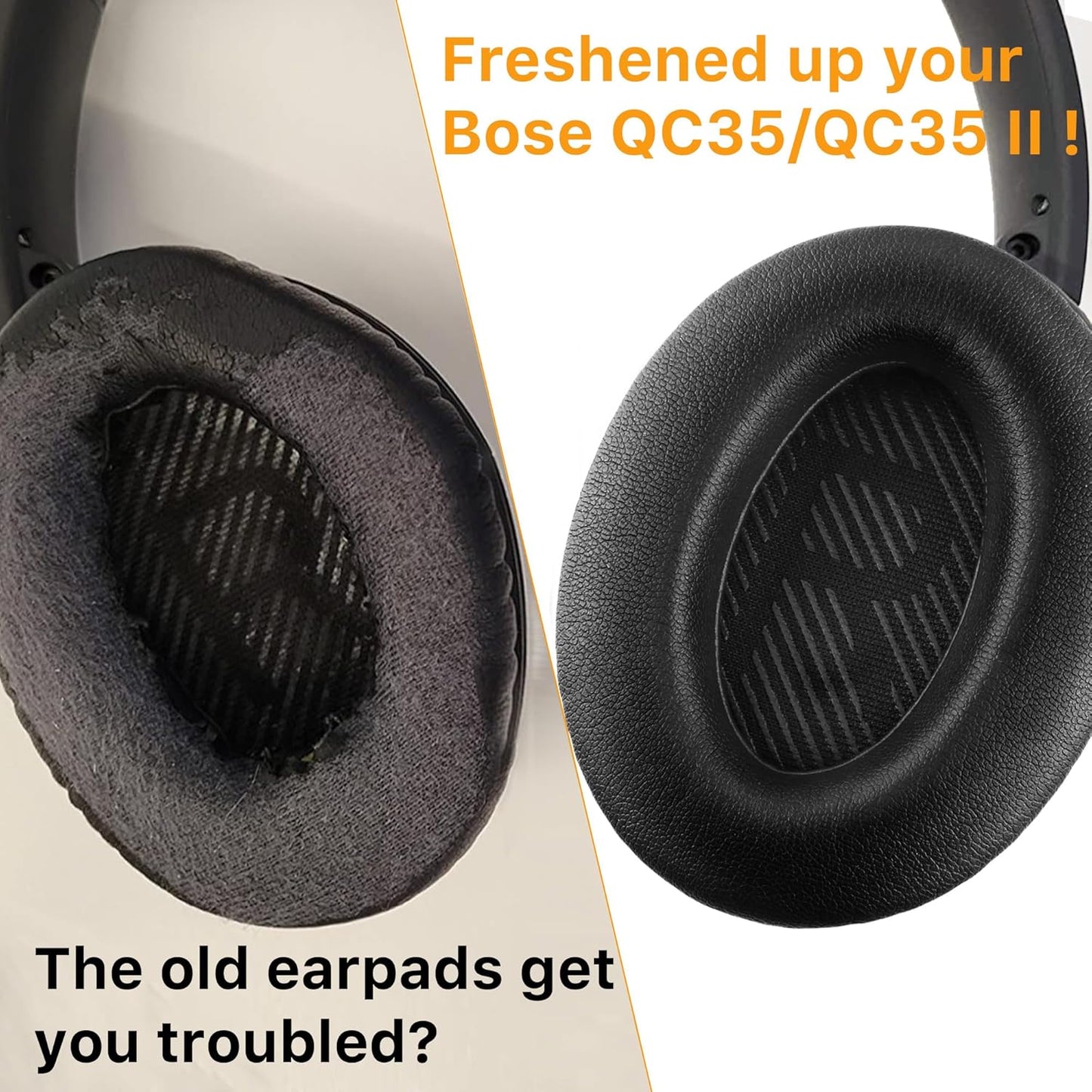 Replacement Ear Pads for Bose QuietComfort 35 (QC35) & Quiet Comfort 35 II (QC 35 ii) Headphones, EarPads Cushions with Noise Isolation Memory Foam, Softer Protein Leather, Added Thickness