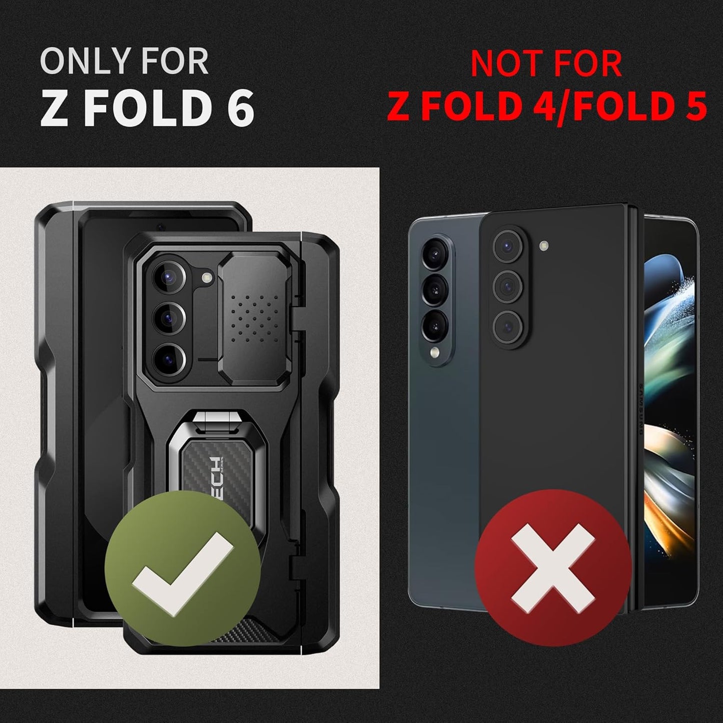 TONGATE for Z Fold 6 Case with Ring Stand, Built-in S Pen Holder & Glass Screen Protector Shockproof Rugged Z6 Phone Case with Slide Camera Cover & Belt Clip for Samsung Galaxy Z Fold 6 2024, Black