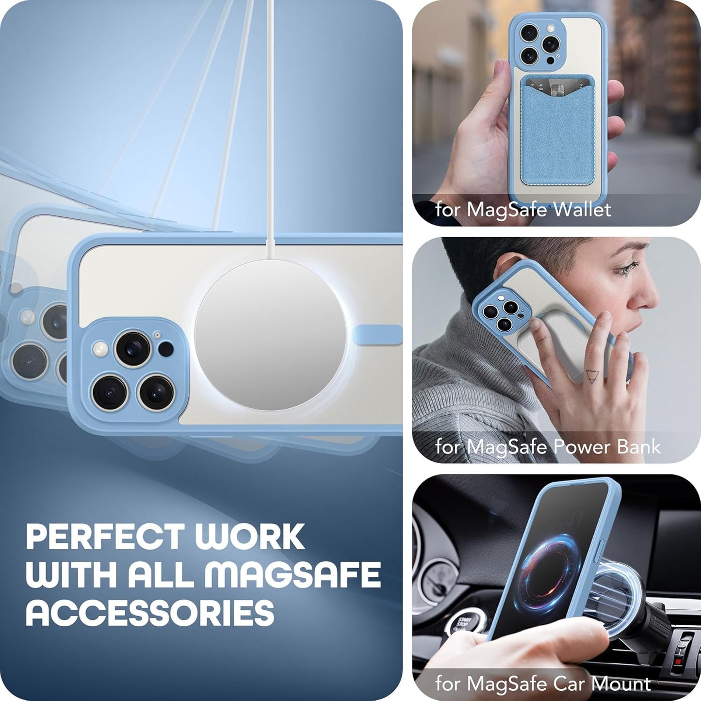 Magnetic for iPhone 15 Pro Max Case, Compatible with MagSafe, Built-in Privacy Screen Protector and Camera Protection, Anti Spy Full Body Dustproof Shockproof Hard Phone Case 6.7", Sky Blue