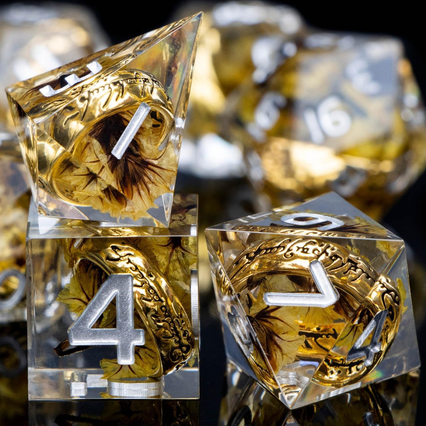 Magic Golden Ring DND Dice Set Sharp Edge Red Resin Dice with Box, for use with RPG D&D Tabletop Games Lord D and D Polyhedral Dice Set