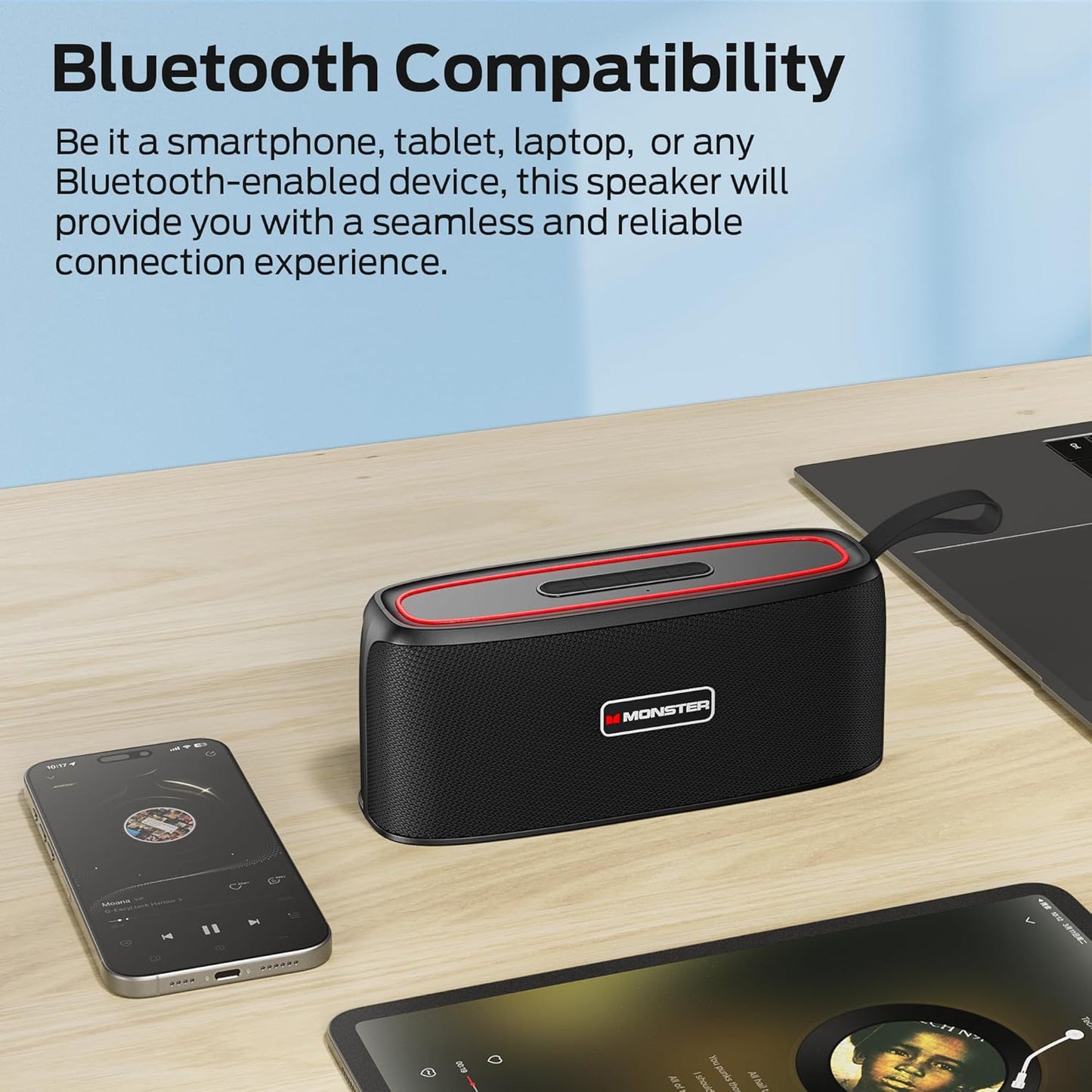 Monster Shock Portable Bluetooth Speaker,30W Loud Sound, IPX6 Waterproof Speaker,17 Hours Playback, Bluetooth 5.4 TWS Pairing Portable Wireless Speaker for Home, Outdoors