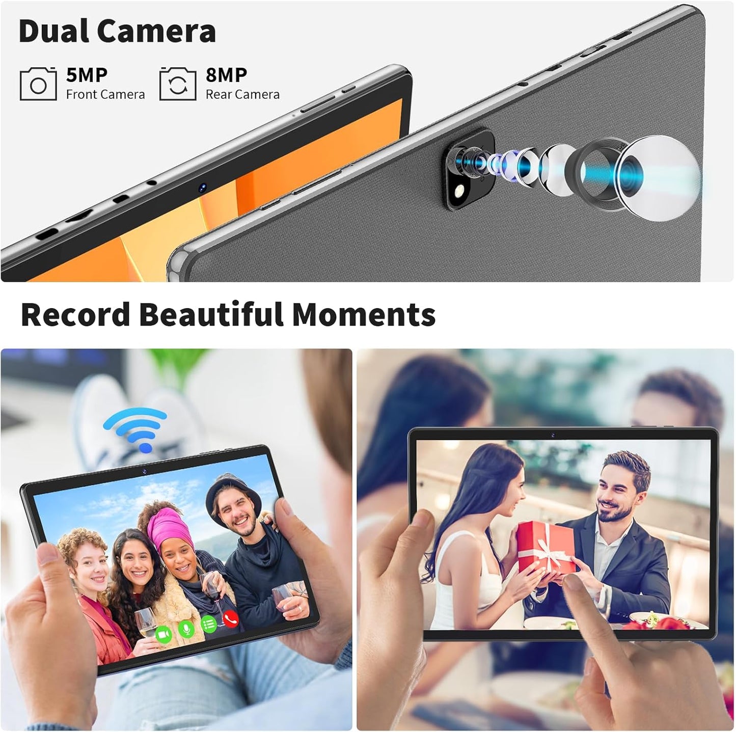Android Tablet with Keyboard, Android 14 Tablet, 12(6+6) GB+128GB, 1TB Expand, 2 in 1, Mouse, Stylus, 8000mAh Battery, 2.4G/5G WiFi, GPS, Silver Case