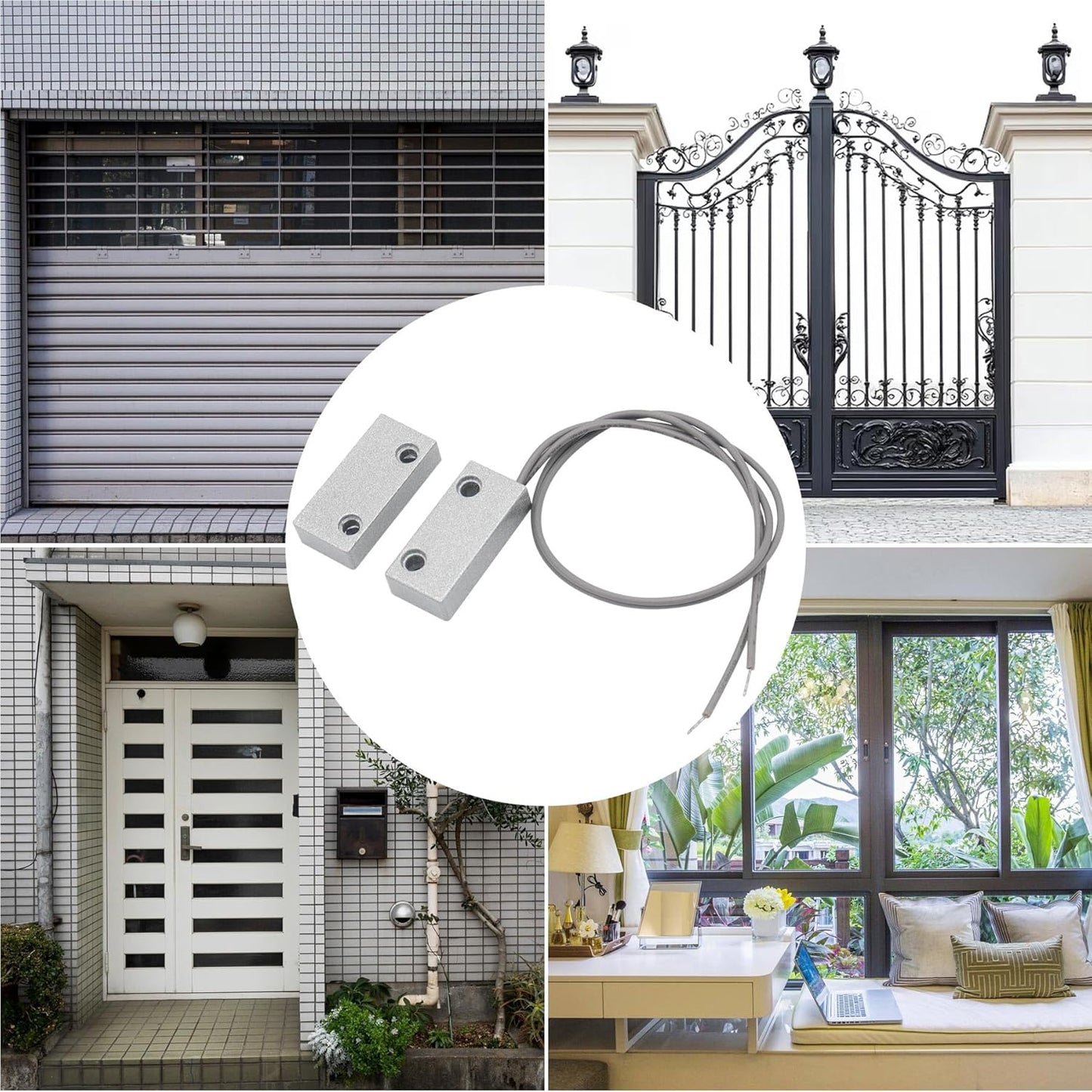 Magnetic Reed Switch Wired Surface Mount Normally Closed NC Contact Sensor Alarm Magnetic Door Switch with 2 Wires, Zinc Alloy Sliver, MC-52