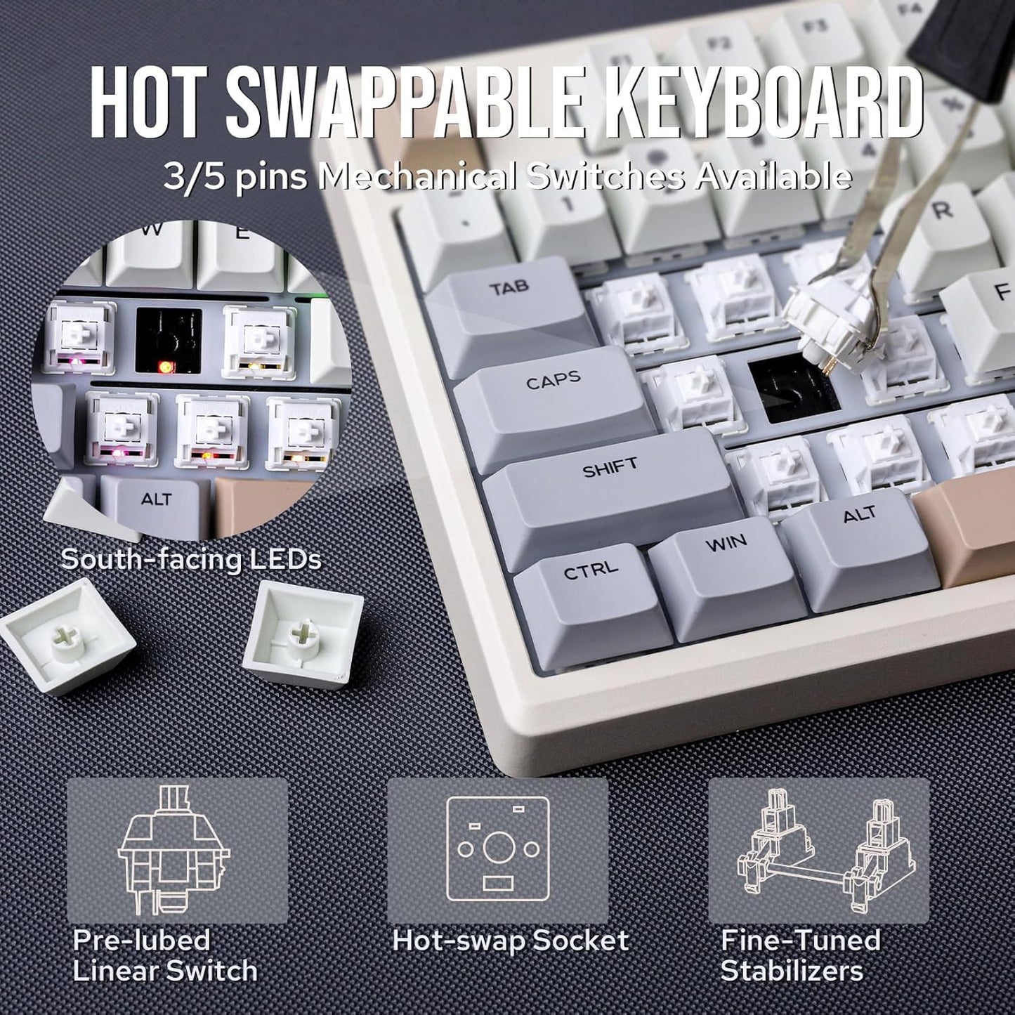 EPOMAKER Galaxy100 QMK/VIA Wireless Gaming Keyboard, Aluminum Shell, Bluetooth/2.4Ghz/USB-C, Pre-Lubed Hot-Swappable Linear Switches, NKRO, RGB Backlit (Creamy White, Marble White Switch)