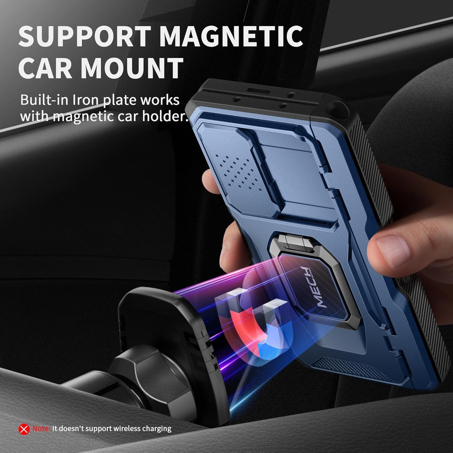TONGATE for Z Fold 6 Case with Ring Stand, Built-in S Pen Holder & Glass Screen Protector Shockproof Rugged Z6 Phone Case with Slide Camera Cover & Belt Clip for Samsung Galaxy Z Fold 6 2024, Blue