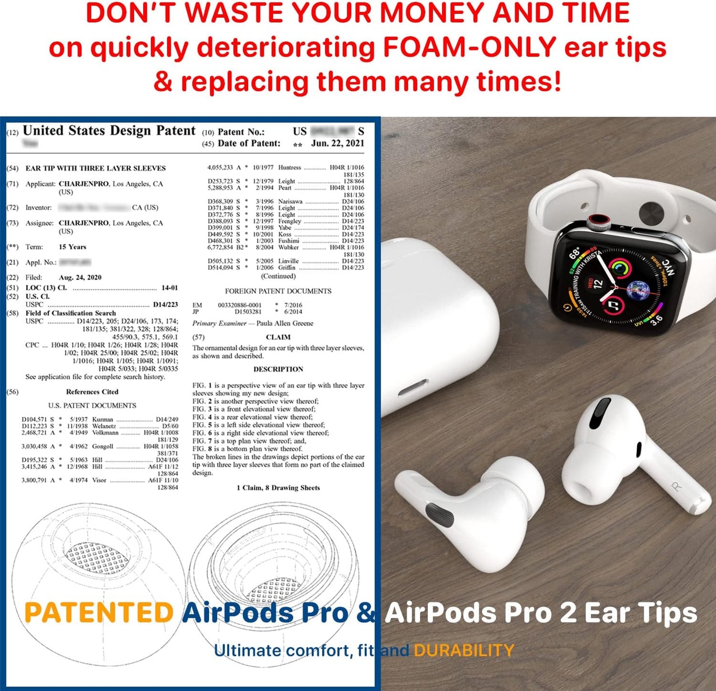 Patented Design Memory Foam Ear Tips for AirPods Pro and AirPods Pro 2 w/Silicone Shield. AirFoams Pro Active 2.0 Lasts 5X Longer. Replacement Tip. As seen on Kickstarter. (S/M/L, White)
