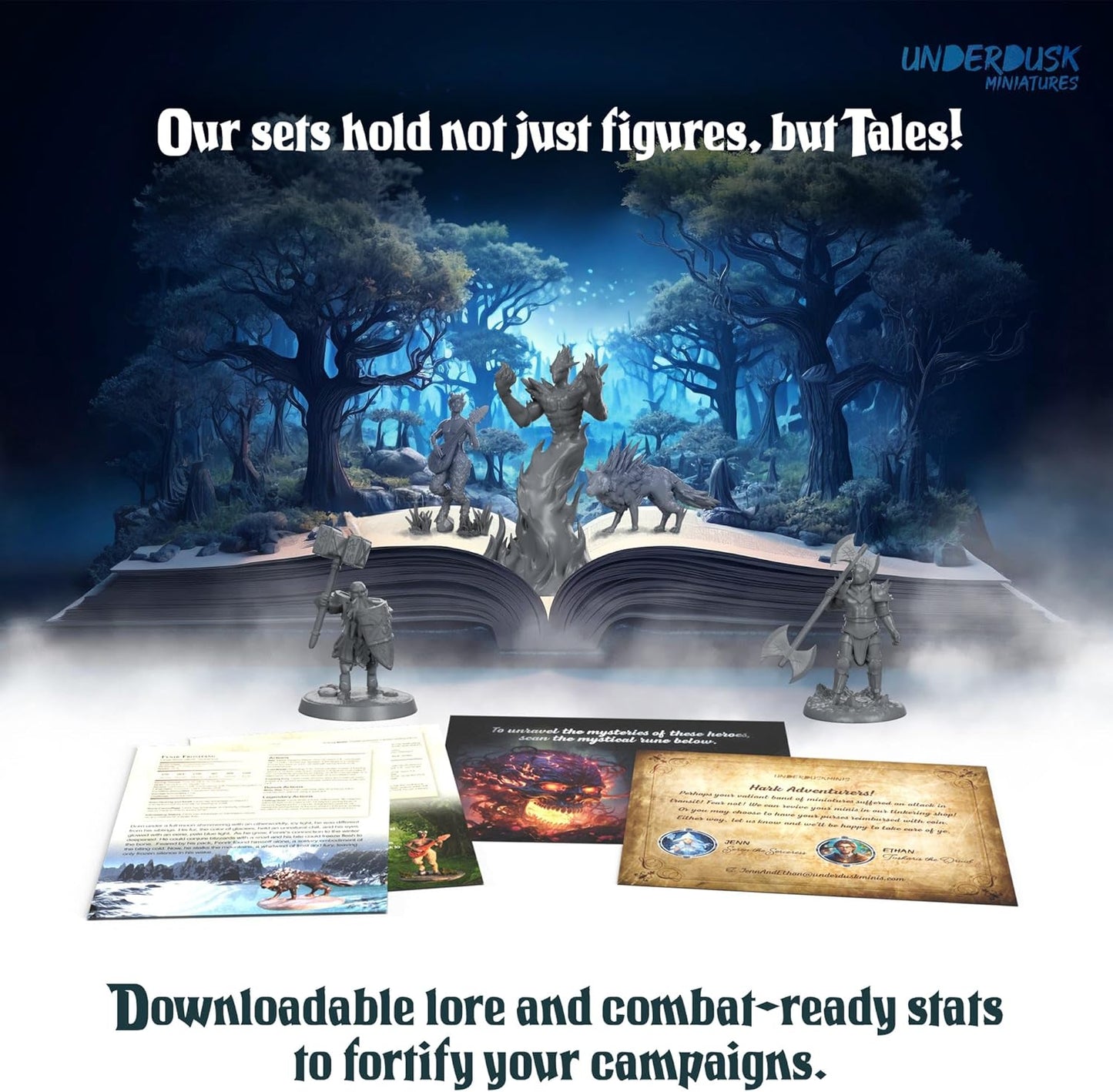 Underdusk: Chaotic Encounters - 64 Unpainted Tabletop Miniatures for D&D, Pathfinder & RPGs | Monster Figures Starter Pack with Stat Blocks