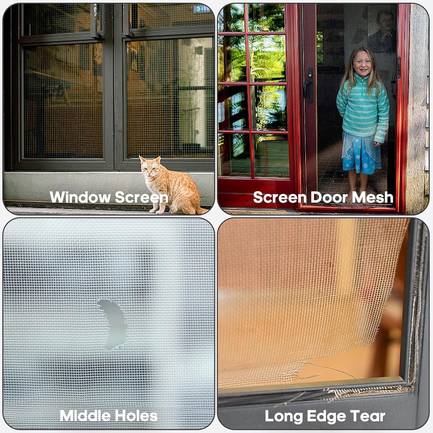 28 Sheets Window Screen Patches Repair Kit, Grey/Black 3 Sizes Window Screen Repair Kit for Mesh Screen Door, Strong Adhesive Fiberglass Quick Screen Repair Tape
