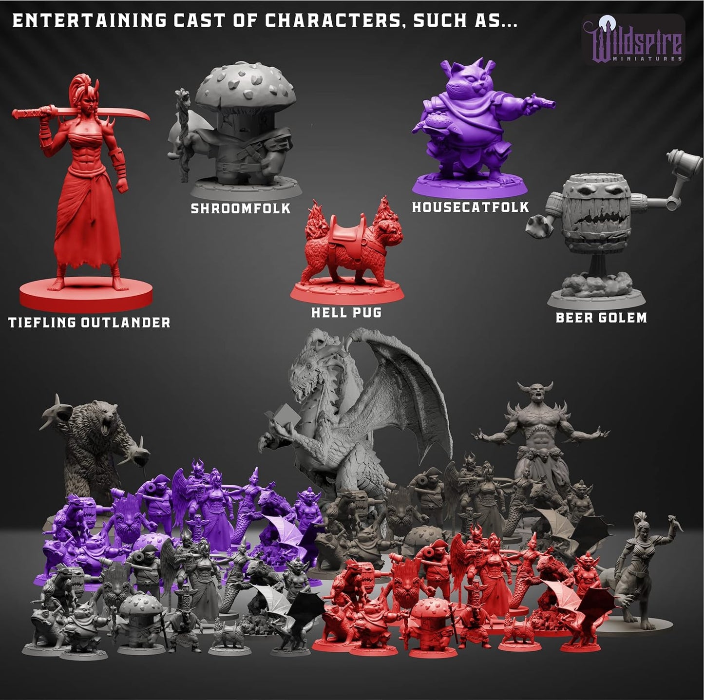 Fantasy Monsters & Bookish Dragon for DND Miniatures Unpainted Bulk 28mm-32mm Dungeons & Dragons Minis Pathfinder Figures Fantasy Unpainted Tabletop RPG Miniature Starter Set for D&D