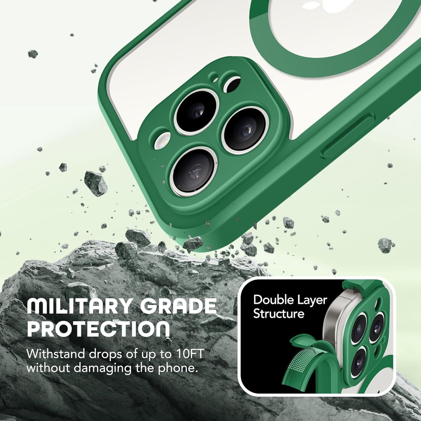 Magnetic for iPhone 15 Pro Max Case, Compatible with MagSafe, Built-in Privacy Screen Protector and Camera Protection, Anti Spy Full Body Dustproof Shockproof Hard Phone Case 6.7", Green